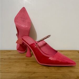 Chic Pink Velvet Heels with Crystal Strap